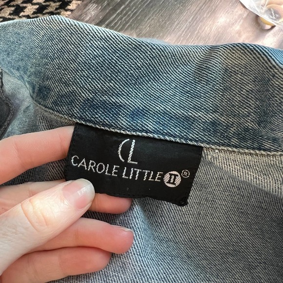 Vintage Carole Little Denim Flower Embroidered Denim Jacket w/ Raw Hem - Picture 7 of 8